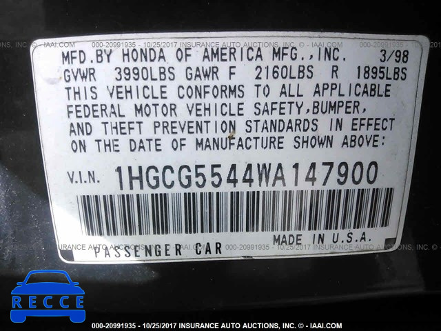 1998 Honda Accord 1HGCG5544WA147900 image 8