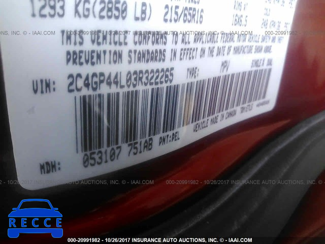 2003 Chrysler Town & Country LX 2C4GP44L03R322265 image 8