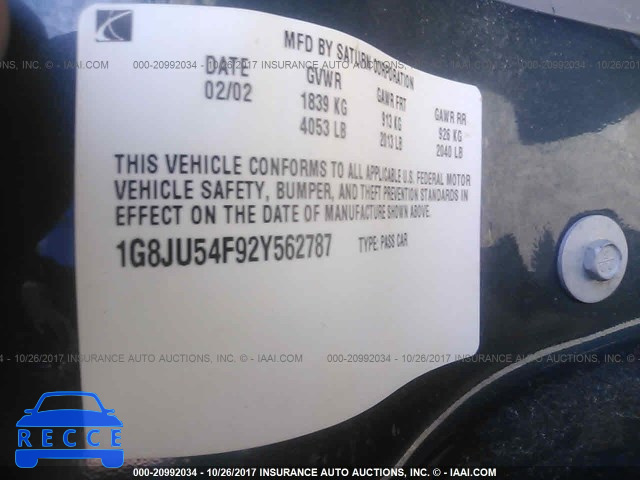 2002 Saturn L200 1G8JU54F92Y562787 image 8