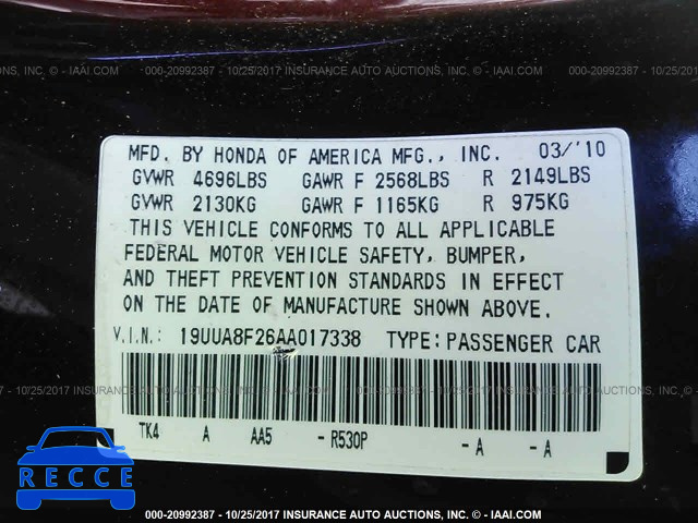 2010 Acura TL 19UUA8F26AA017338 image 8