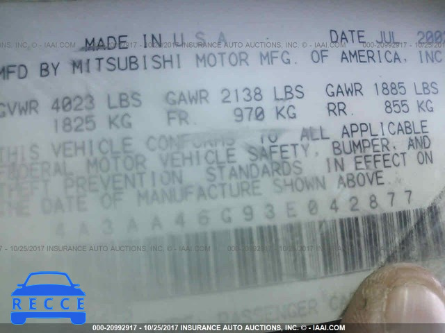 2003 Mitsubishi Galant 4A3AA46G93E042877 зображення 8