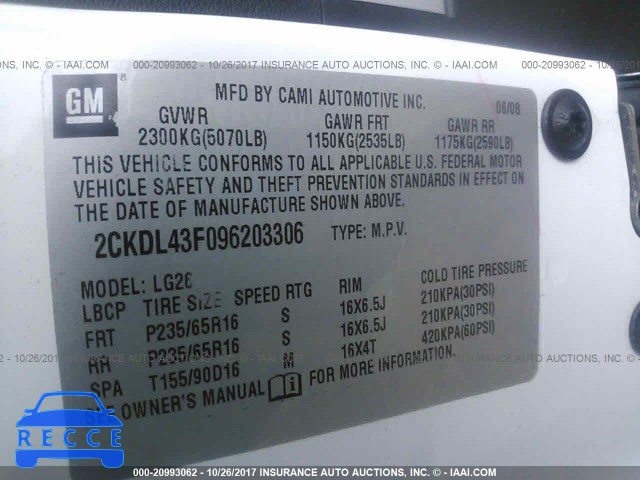 2009 PONTIAC TORRENT 2CKDL43F096203306 image 8