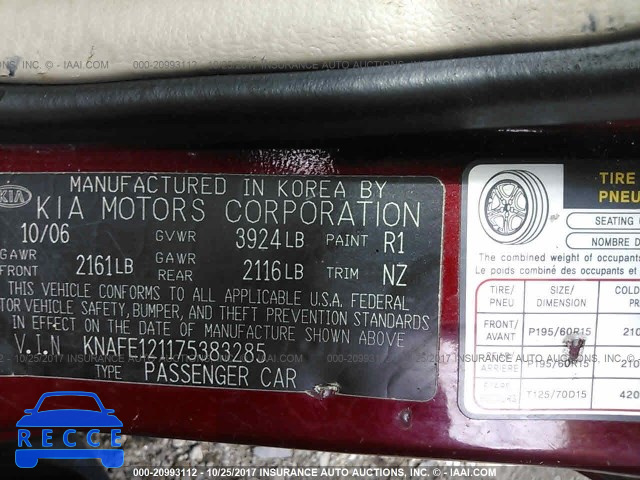 2007 KIA Spectra EX/LX KNAFE121175383285 image 8