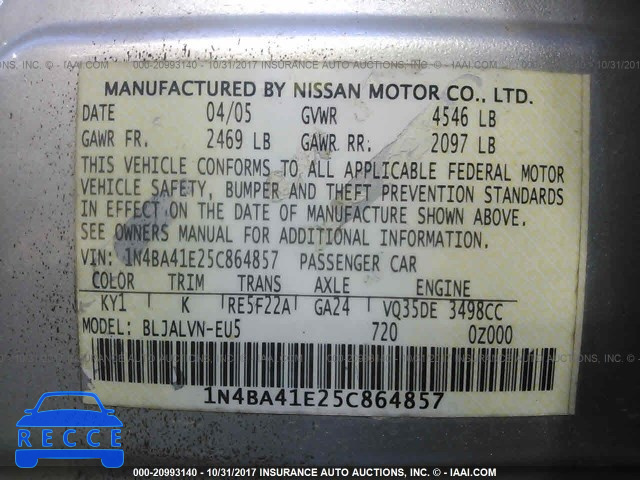 2005 Nissan Maxima 1N4BA41E25C864857 image 8