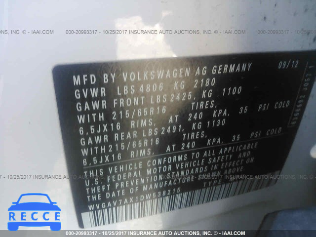 2013 Volkswagen Tiguan S/SE/SEL WVGAV7AX1DW538215 image 8