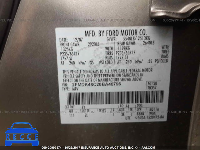 2008 Ford Edge SEL 2FMDK48C28BA40796 image 8
