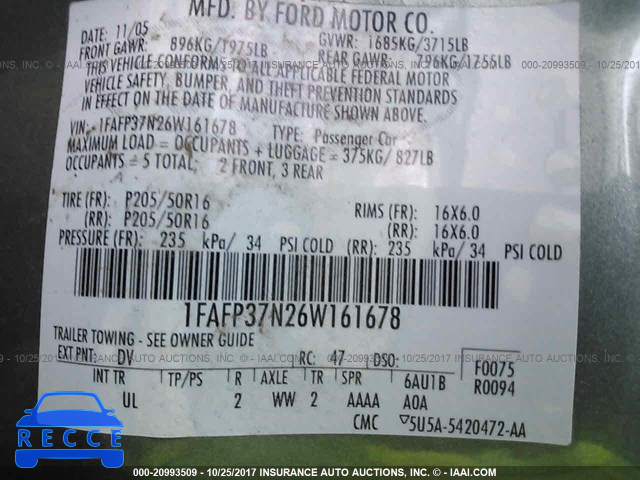 2006 Ford Focus ZX5 1FAFP37N26W161678 image 8