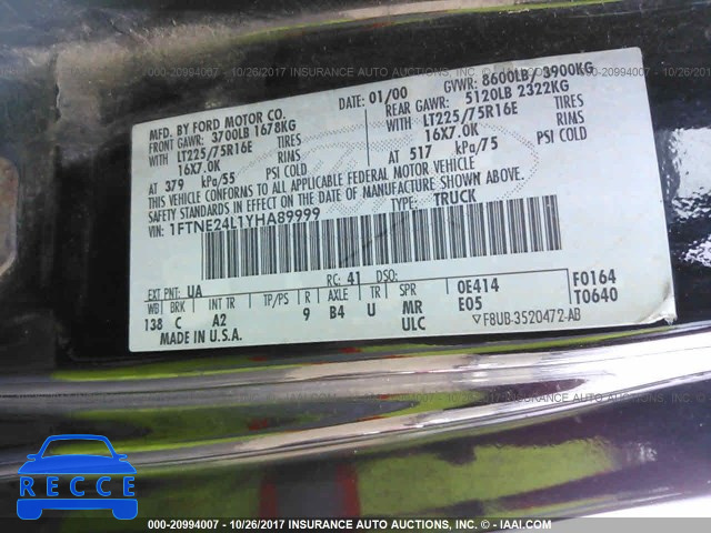 2000 Ford Econoline E250 VAN 1FTNE24L1YHA89999 image 8