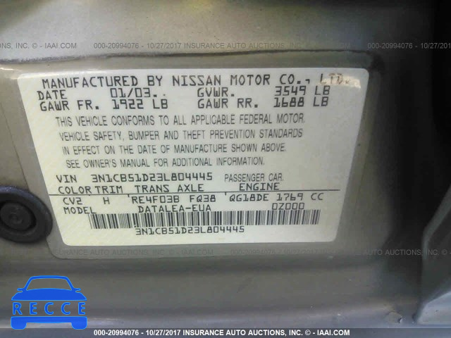 2003 Nissan Sentra 3N1CB51D23L804445 image 8