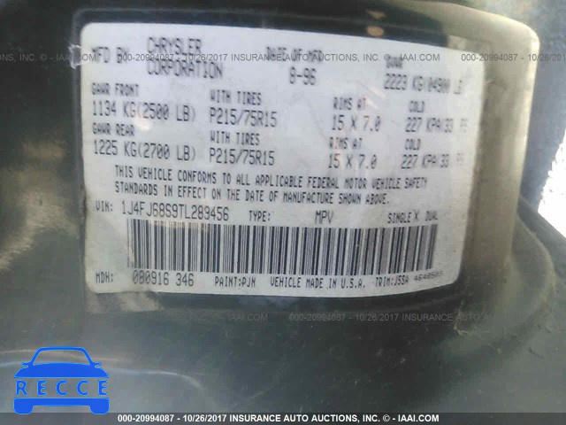 1996 Jeep Cherokee 1J4FJ68S9TL289456 image 8
