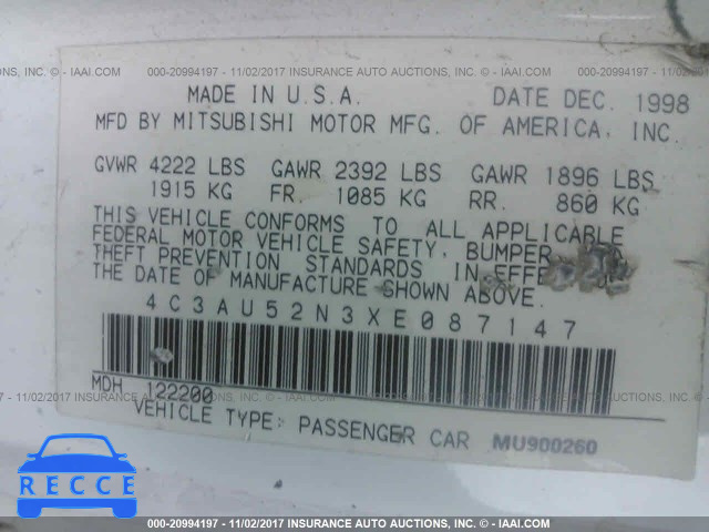 1999 Chrysler Sebring LXI 4C3AU52N3XE087147 image 8