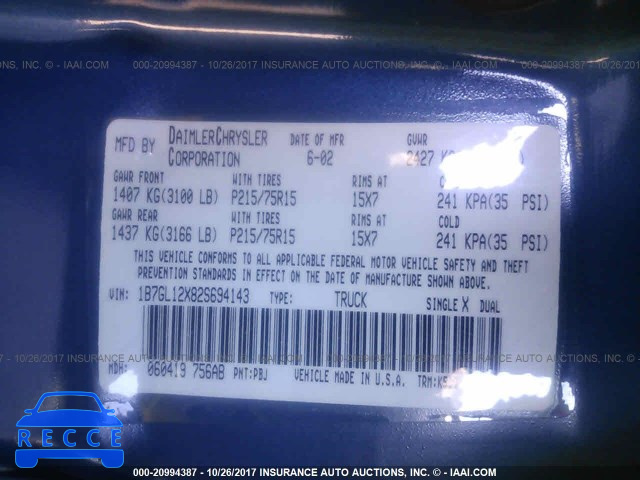 2002 Dodge Dakota SXT 1B7GL12X82S694143 image 8