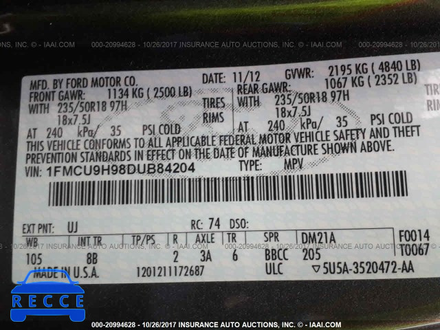2013 Ford Escape 1FMCU9H98DUB84204 image 8