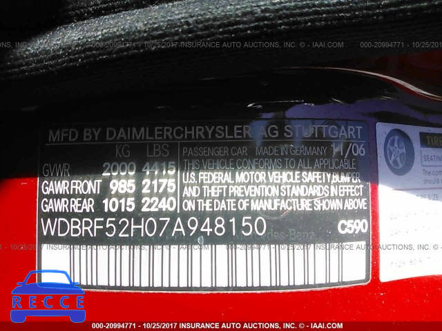 2007 Mercedes-benz C 230 WDBRF52H07A948150 зображення 8