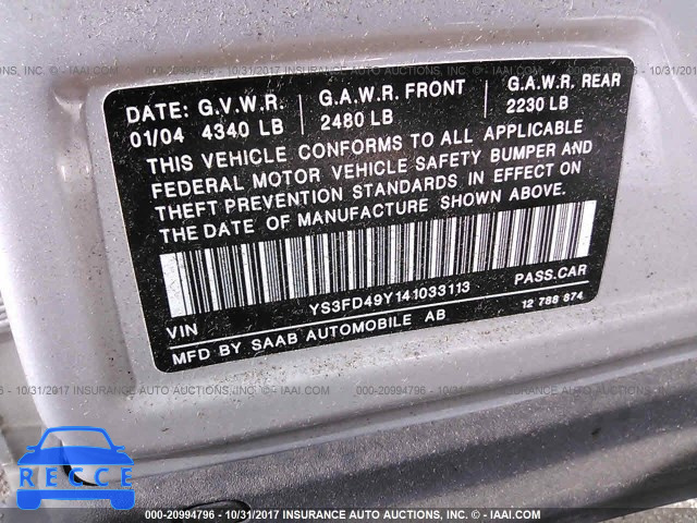 2004 Saab 9-3 YS3FD49Y141033113 image 8