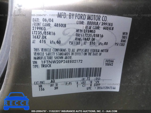 2004 Ford F250 SUPER DUTY 1FTNW20P24EE02172 image 8
