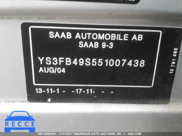 2005 Saab 9-3 LINEAR YS3FB49S551007438 image 8