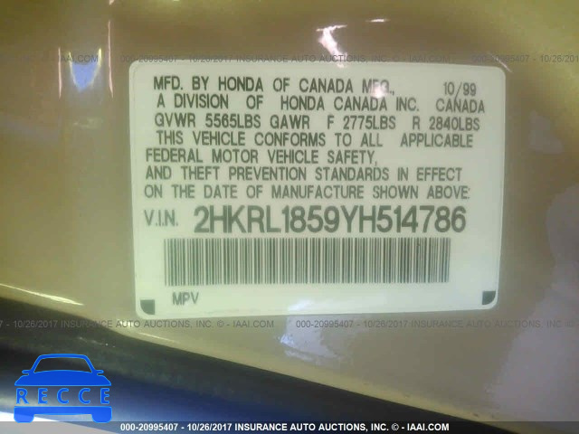 2000 Honda Odyssey 2HKRL1859YH514786 image 8
