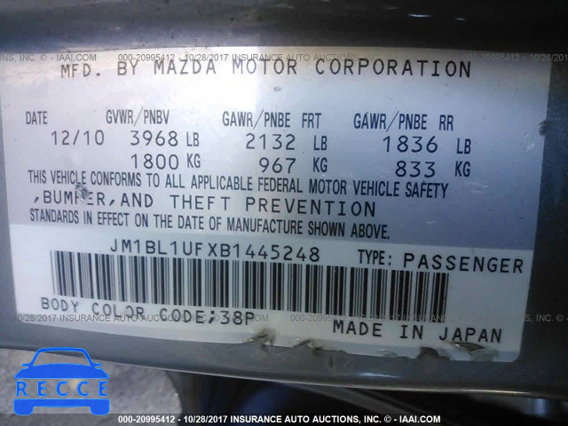 2011 Mazda 3 JM1BL1UFXB1445248 зображення 8