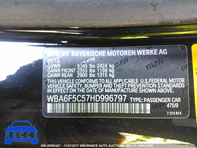 2017 BMW 650 I WBA6F5C57HD996797 image 8
