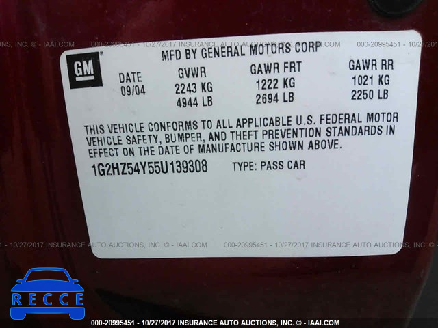 2005 Pontiac Bonneville GXP 1G2HZ54Y55U139308 image 8