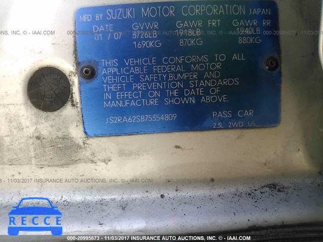 2007 Suzuki Aerio JS2RA62S875354809 image 8