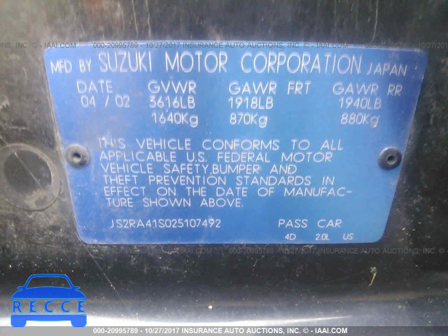2002 Suzuki Aerio JS2RA41S025107492 Bild 8