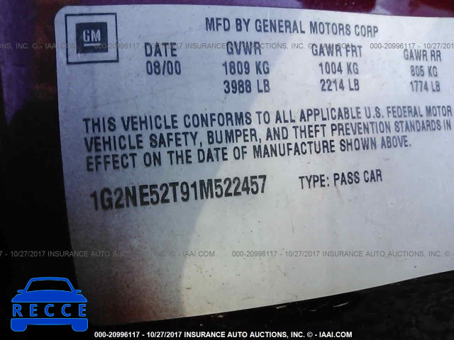 2001 Pontiac Grand Am SE 1G2NE52T91M522457 image 8