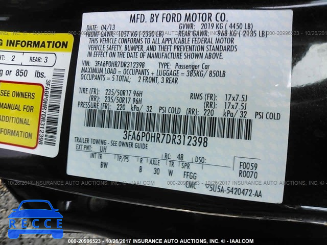 2013 FORD FUSION 3FA6P0HR7DR312398 зображення 8