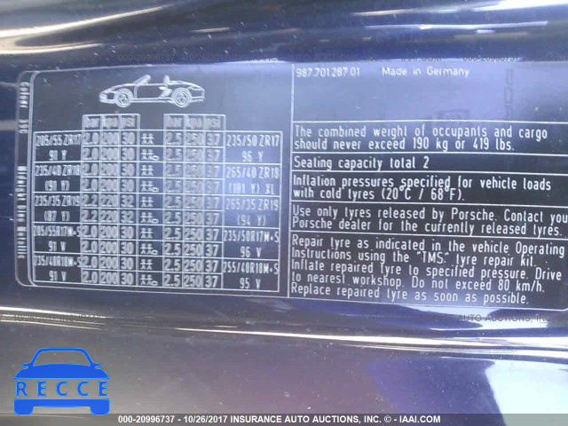 2005 Porsche Boxster WP0CA29885S710340 зображення 8