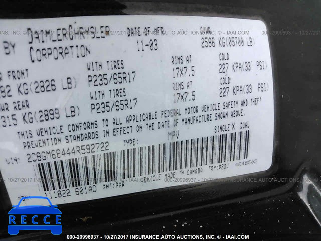 2004 Chrysler Pacifica 2C8GM68444R592722 image 8