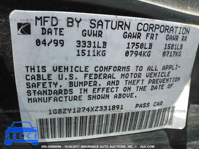1999 Saturn SC2 1G8ZY1274XZ331891 image 8