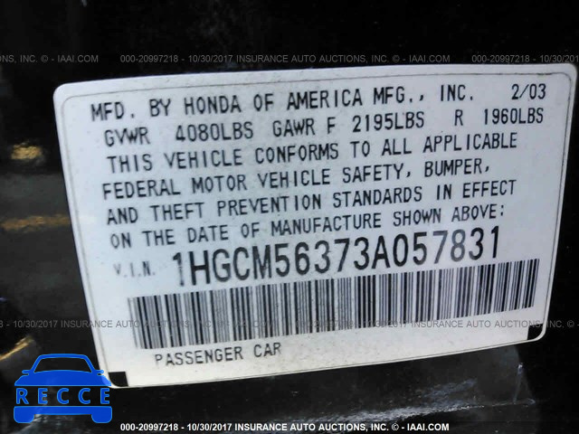 2003 Honda Accord 1HGCM56373A057831 зображення 8