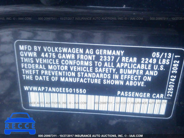 2014 Volkswagen CC WVWAP7AN0EE501550 зображення 8