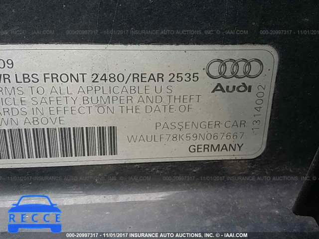 2009 Audi A4 2.0T QUATTRO WAULF78K59N067667 зображення 8