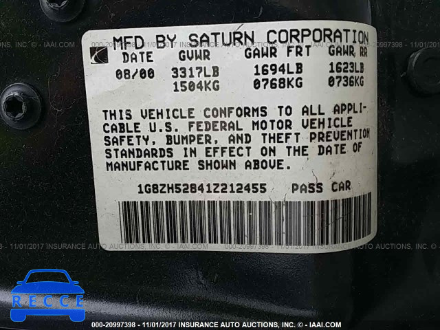 2001 SATURN SL1 1G8ZH52841Z212455 image 8