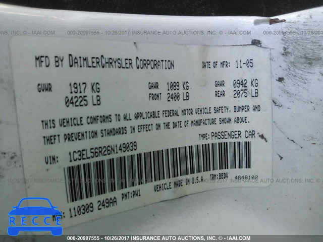 2006 Chrysler Sebring TOURING 1C3EL56R26N149039 image 8