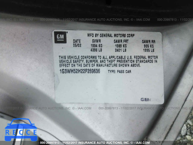 2002 OLDSMOBILE INTRIGUE GX 1G3WH52H22F269636 image 8