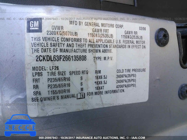 2006 PONTIAC TORRENT 2CKDL63F266135808 image 8