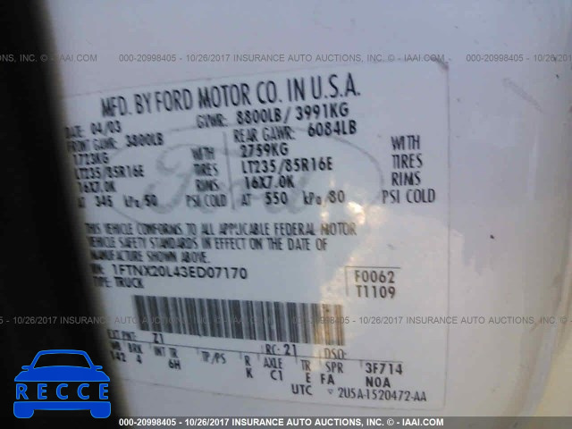 2003 Ford F250 SUPER DUTY 1FTNX20L43ED07170 image 8