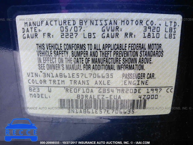 2007 Nissan Sentra 3N1AB61E57L706635 image 8