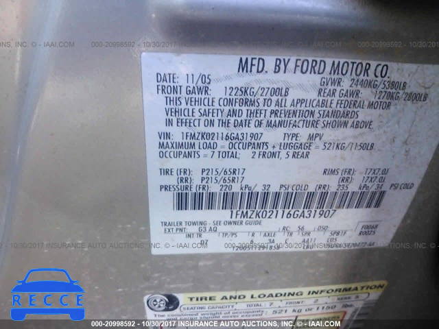 2006 Ford Freestyle SEL 1FMZK02116GA31907 image 8