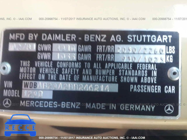 1981 Mercedes-benz 240 D WDBAB23A2BB246214 зображення 8