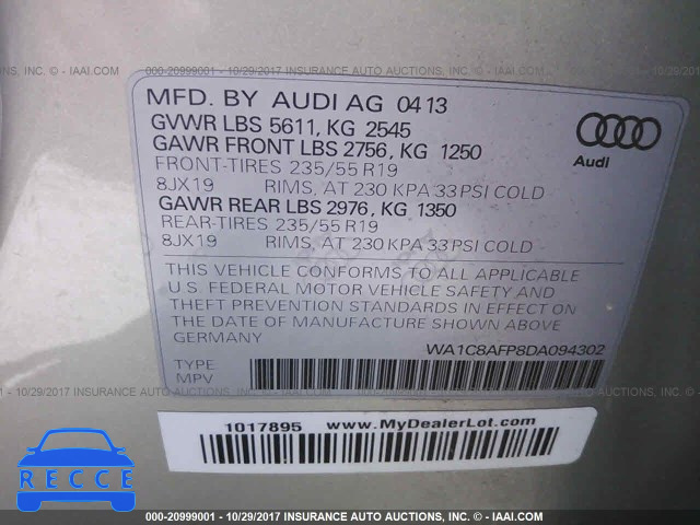 2013 Audi Q5 PREMIUM HYBRID WA1C8AFP8DA094302 image 8
