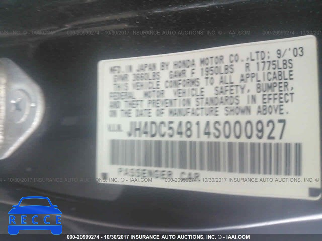 2004 Acura RSX JH4DC54814S000927 image 8