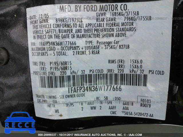 2006 Ford Focus ZX4 1FAFP34N36W177666 зображення 8