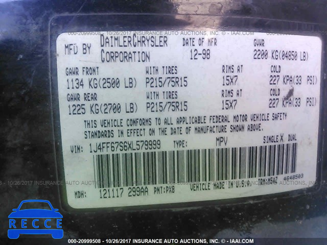1999 Jeep Cherokee SPORT 1J4FF67S6XL579999 image 8