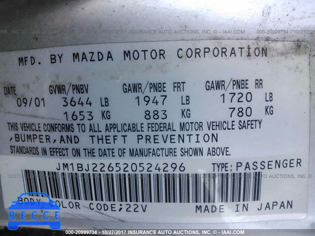 2002 Mazda Protege JM1BJ226520524296 Bild 8
