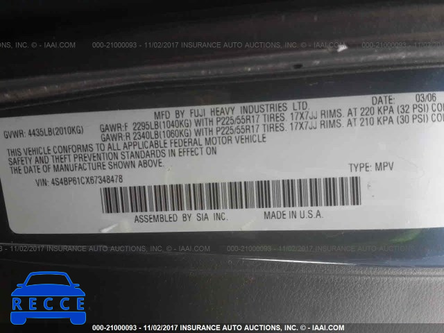 2006 Subaru Legacy OUTBACK 2.5I 4S4BP61CX67348478 image 8