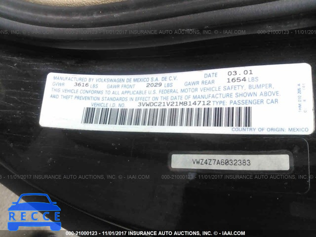 2001 Volkswagen Cabrio GLX 3VWDC21V21M814712 image 8